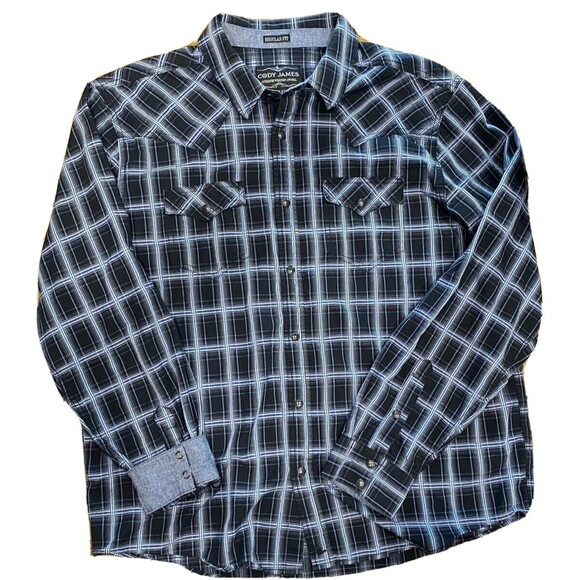 Cody James Authentic Western Apparel Shirt Sz XL Blue Plaid Pearl Snaps Cuffs - Picture 1 of 9